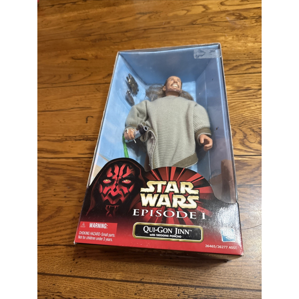 Vintage 1999 STAR WARS 12" EPISODE 1 QUI-GON JINN Lightsaber TATOOINE PONCHO